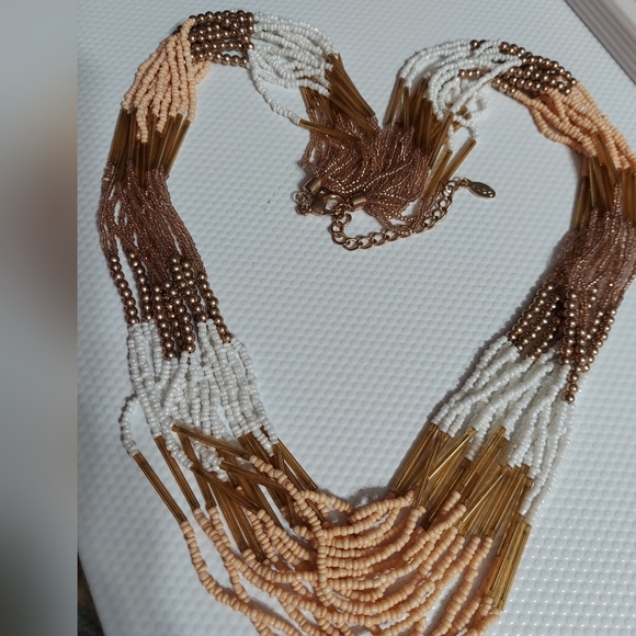 ALDO Gold Tone/Multi-Strand Seed Bead Waterfall Statement Necklace - Picture 3 of 6